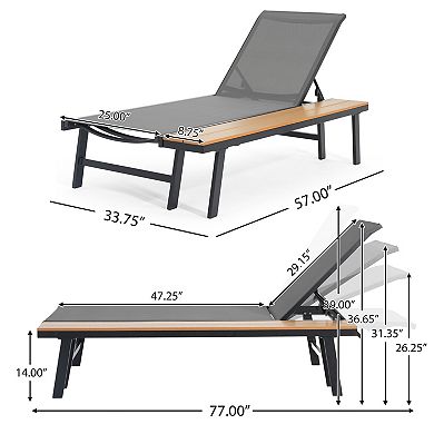 Trikiousd Aluminum Mesh Chaise Lounge Chair with Side Table for Patio Poolside Backyard