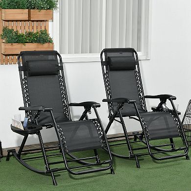 Trikiousd 2 Pieces Outdoor Rocking Chairs, Foldable Reclining Zero Gravity Lounge Rocker