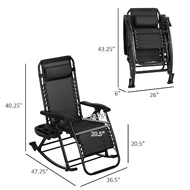 Trikiousd 2 Pieces Outdoor Rocking Chairs, Foldable Reclining Zero Gravity Lounge Rocker