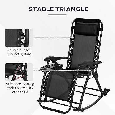 Trikiousd 2 Pieces Outdoor Rocking Chairs, Foldable Reclining Zero Gravity Lounge Rocker