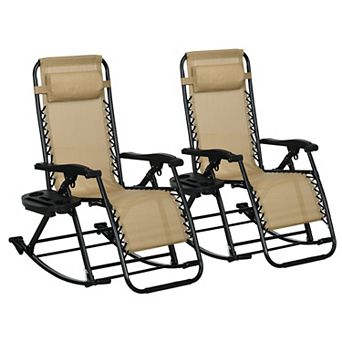 Trikiousd 2 pc Outdoor Rocking Chairs, Foldable Reclining Zero Gravity Lounge Rocker