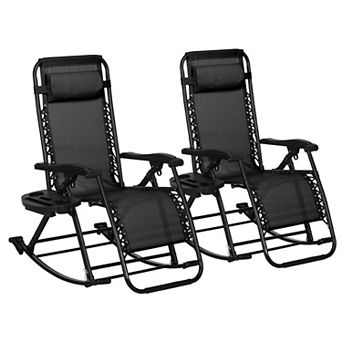 Trikiousd 2 pc Outdoor Rocking Chairs, Foldable Reclining Zero Gravity Lounge Rocker