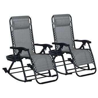 Trikiousd 2 pc Outdoor Rocking Chairs, Foldable Reclining Zero Gravity Lounge Rocker
