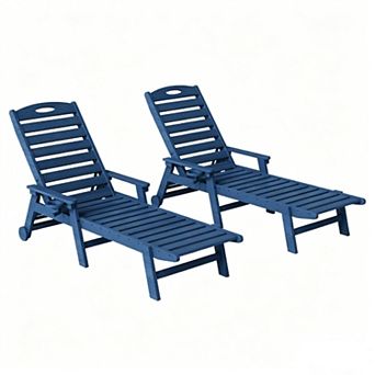Trikiousd Patio HDPE Chaise Lounge Chair Set of 2, 5-Position Adjustable Pool Loungers