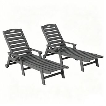 Trikiousd Patio HDPE Chaise Lounge Chair Set of 2, 5-Position Adjustable Pool Loungers