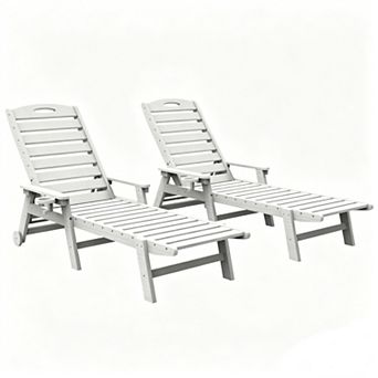 Trikiousd Patio HDPE Chaise Lounge Chair Set of 2, 5-Position Adjustable Pool Loungers
