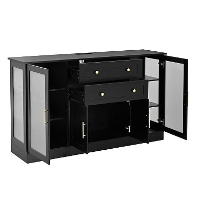Trikiousd Acrylic Panel Sideboard Built-In Power Outlet Buffet Storage Cabinet