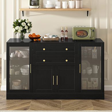 Trikiousd Acrylic Panel Sideboard Built-In Power Outlet Buffet Storage Cabinet