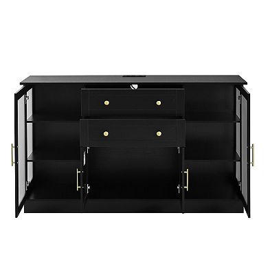 Trikiousd Acrylic Panel Sideboard Built-In Power Outlet Buffet Storage Cabinet