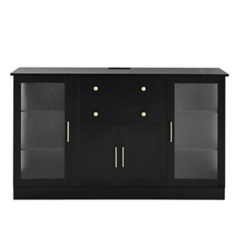 Trikiousd Acrylic Panel Sideboard Built-In Power Outlet Buffet Storage Cabinet