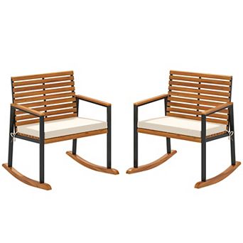 Trikiousd Rocking Chairs Set of 2, Outdoor Patio Lounge Arm Chairs with Cushion