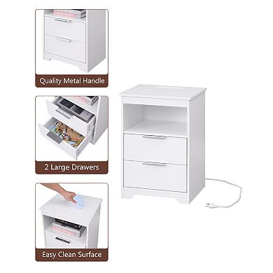 Trikiousd Wooden Nightstand End Table with Charging Station for Bedroom