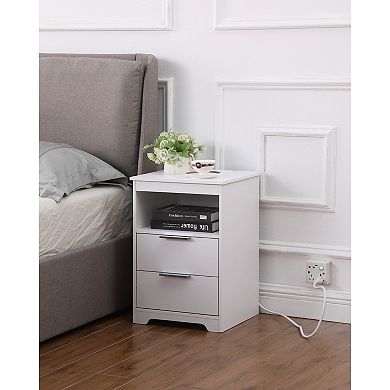 Trikiousd Wooden Nightstand End Table with Charging Station for Bedroom