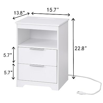 Trikiousd Wooden Nightstand End Table with Charging Station for Bedroom