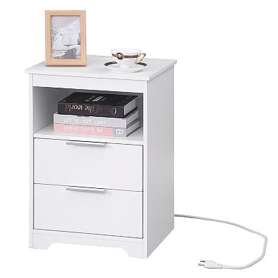 Trikiousd Wooden Nightstand End Table with Charging Station for Bedroom