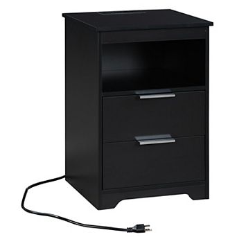 Trikiousd Wooden Nightstand End Table with Charging Station for Bedroom