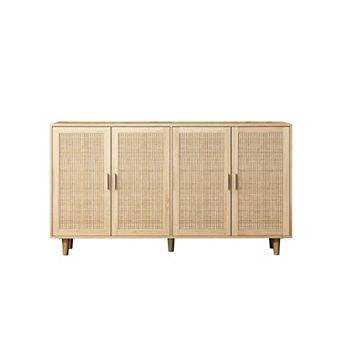 Trikiousd 4-Door Rattan Buffet Sideboard Accent Storage Cabinet