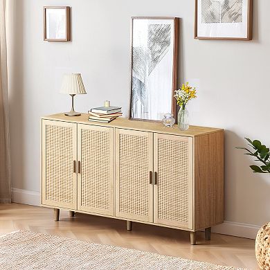 Trikiousd 4-Door Rattan Buffet Sideboard Accent Storage Cabinet