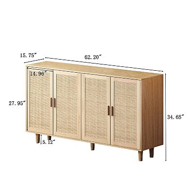 Trikiousd 4-Door Rattan Buffet Sideboard Accent Storage Cabinet