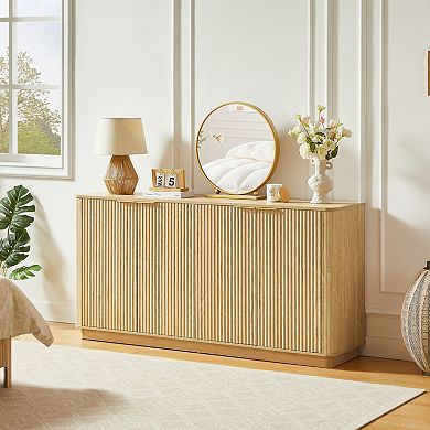 Trikiousd Curved Wave Sideboard Buffet Cabinet, Floorstanding Storage Cabinet TV Console wStoarge