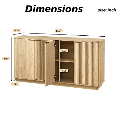 Trikiousd Curved Wave Sideboard Buffet Cabinet, Floorstanding Storage Cabinet TV Console wStoarge