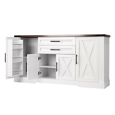 Trikiousd Farmhouse Barn Doors Sideboard Buffet Cabinet TV Console Table