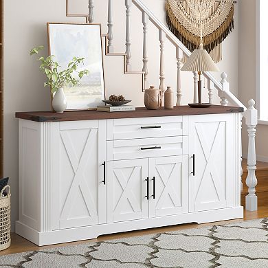 Trikiousd Farmhouse Barn Doors Sideboard Buffet Cabinet TV Console Table