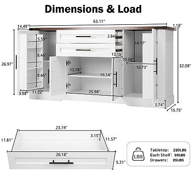 Trikiousd Farmhouse Barn Doors Sideboard Buffet Cabinet TV Console Table