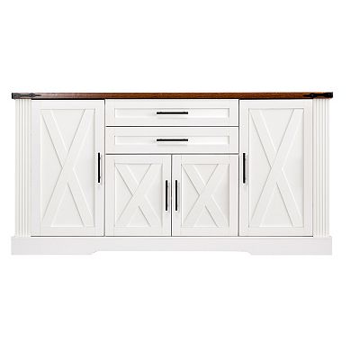 Trikiousd Farmhouse Barn Doors Sideboard Buffet Cabinet TV Console Table