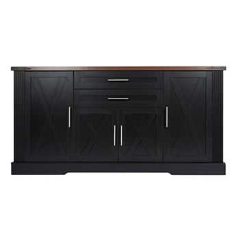 Trikiousd Farmhouse Barn Doors Sideboard Buffet Cabinet TV Console Table