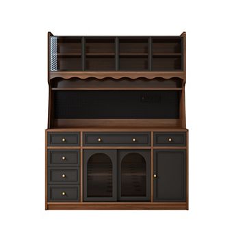 Trikiousd Freestanding Sideboard with Hutch, Kitchen Storage Cabinet Microwave Stand