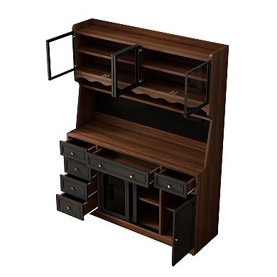 Trikiousd Freestanding Sideboard with Hutch, Kitchen Storage Cabinet Microwave Stand