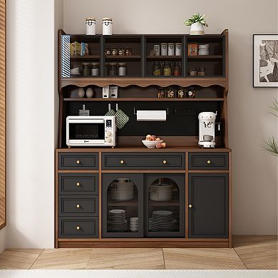 Trikiousd Freestanding Sideboard with Hutch, Kitchen Storage Cabinet Microwave Stand