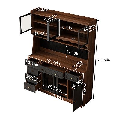 Trikiousd Freestanding Sideboard with Hutch, Kitchen Storage Cabinet Microwave Stand