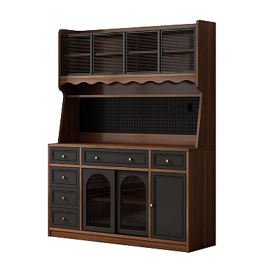 Trikiousd Freestanding Sideboard with Hutch, Kitchen Storage Cabinet Microwave Stand