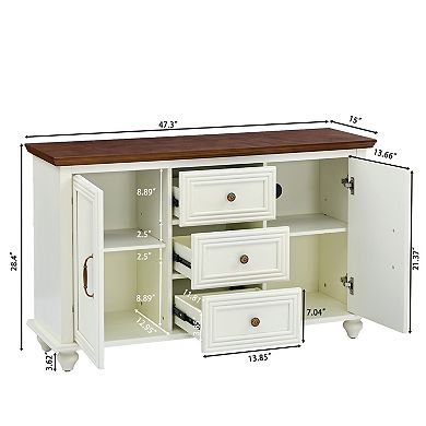 Trikiousd Mid Century Modern Sideboard Buffet Cabinet 3 Drawer Accent Console Table