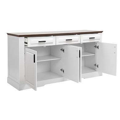 Trikiousd Modern Fluted Sideboard Buffet Cabinet, 63" Large Storage Cabinet 3 Drawers Console Table