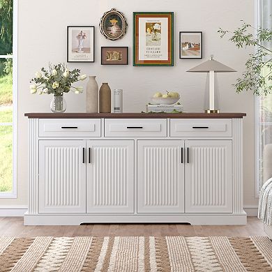Trikiousd Modern Fluted Sideboard Buffet Cabinet, 63" Large Storage Cabinet 3 Drawers Console Table