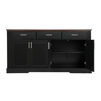 Trikiousd Modern Fluted Sideboard Buffet Cabinet, 63" Large Storage Cabinet 3 Drawers Console Table