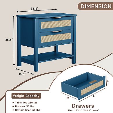 Trikiousd Rattan Nightstand 2 Drawers Bedside Side Table for Bedroom