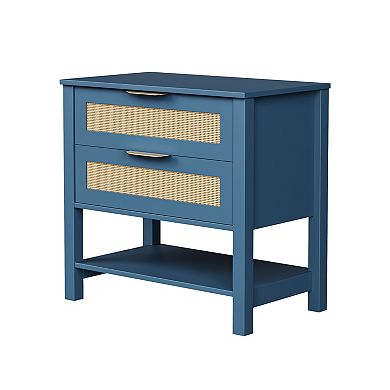 Trikiousd Rattan Nightstand 2 Drawers Bedside Side Table for Bedroom