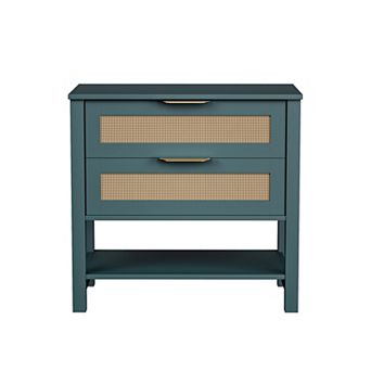 Trikiousd Rattan Nightstand 2 Drawers Bedside Side Table for Bedroom