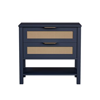 Trikiousd Rattan Nightstand 2 Drawers Bedside Side Table for Bedroom