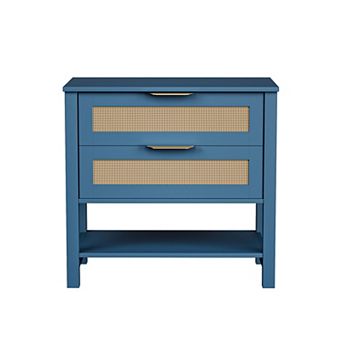 Trikiousd Rattan Nightstand 2 Drawers Bedside Side Table for Bedroom
