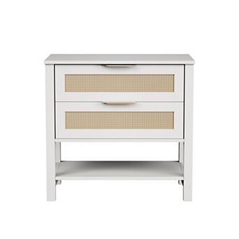 Trikiousd Rattan Nightstand 2 Drawers Bedside Side Table for Bedroom