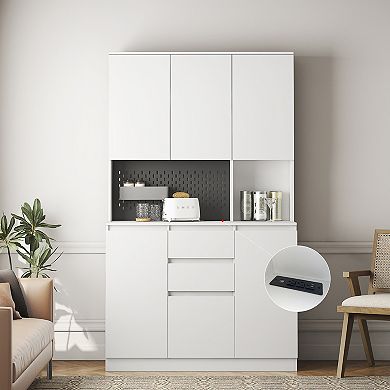 Trikiousd 74" Tall Kitchen Pantry Storage Cabinet with Charging Station, Microwave Stand