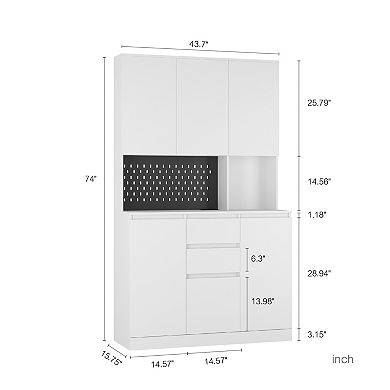Trikiousd 74" Tall Kitchen Pantry Storage Cabinet with Charging Station, Microwave Stand