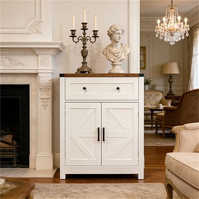 Trikiousd Farmhouse Barn Door Sideboard Dining Room Side Cabinet Coffee Bar Cabinet