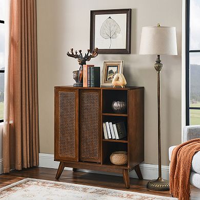 Trikiousd Mid Century Modern Rattan Storage Cabinet Sideboard Side Cabinet