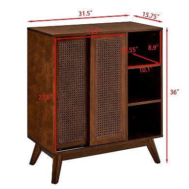 Trikiousd Mid Century Modern Rattan Storage Cabinet Sideboard Side Cabinet
